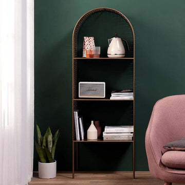 Antique Brass Bookshelf 3 Shelf Modern Standing Bookcase-Bookcases & Bookshelves,Furniture,Office Furniture